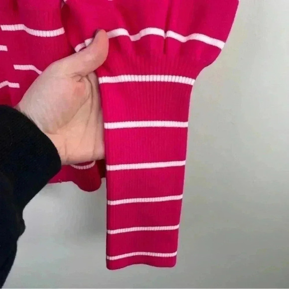 C/Meo Collective Pink And White Striped Puff Sleeve Sweater - Picture 6 of 8